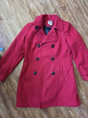 Anne Klein Red Double-Breasted Peacoat Anne Klein